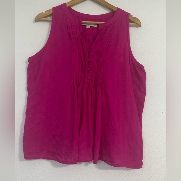 LOFT Pink Neutral Sleeveless Pleated Tank Top - Picture 3 of 10